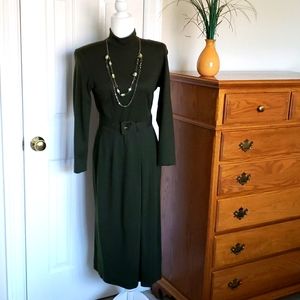 Talbots Wool Jersey Knit Slim T-neck Midi Dress w/ Belt